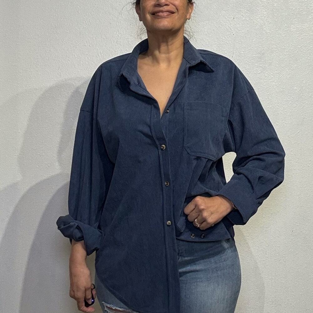 Blue Corduroy Button Down Shirt Sz L